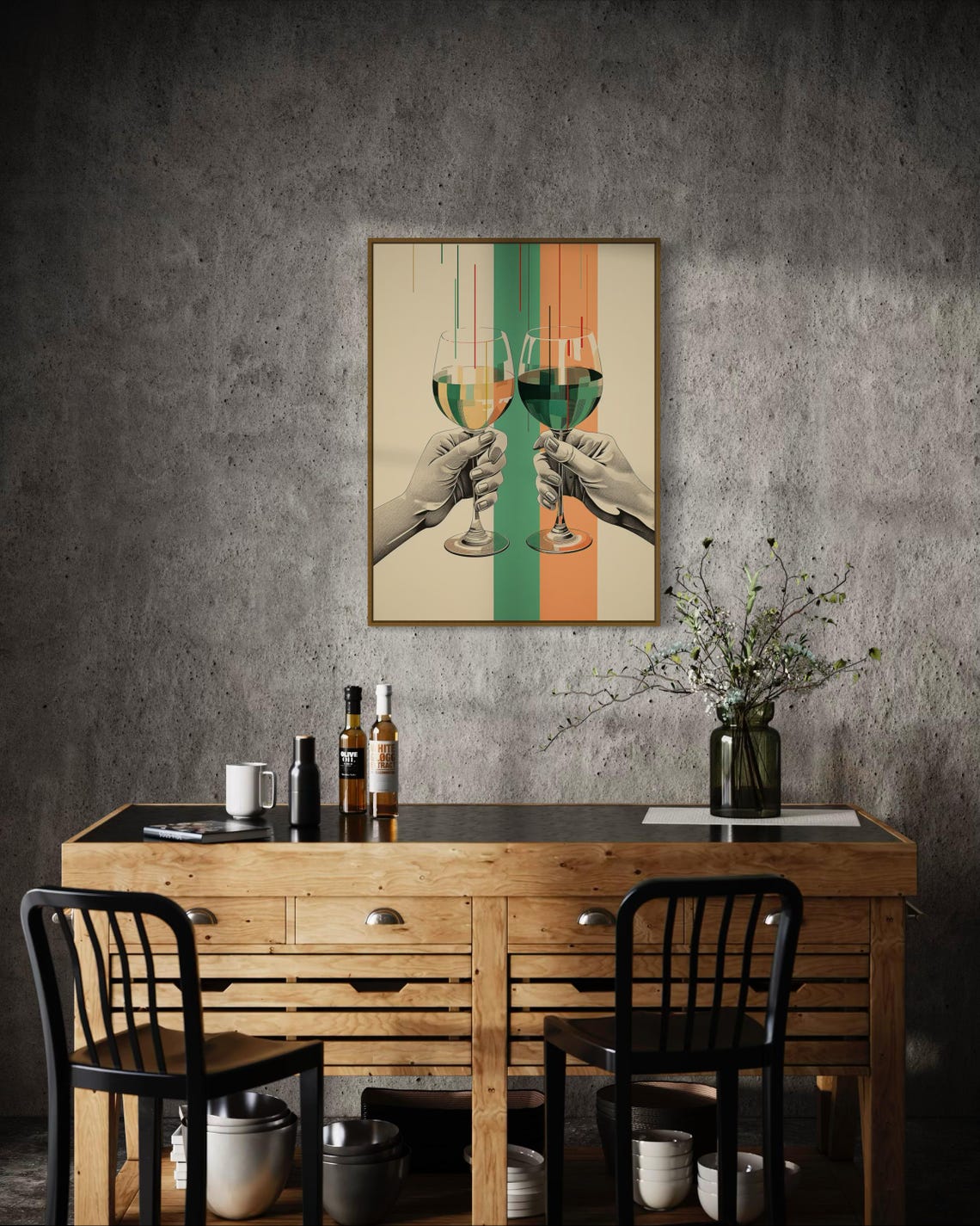 Cheers Wine Glasses Raised Toast Retro Striped Bar Decor Poster - Image 2