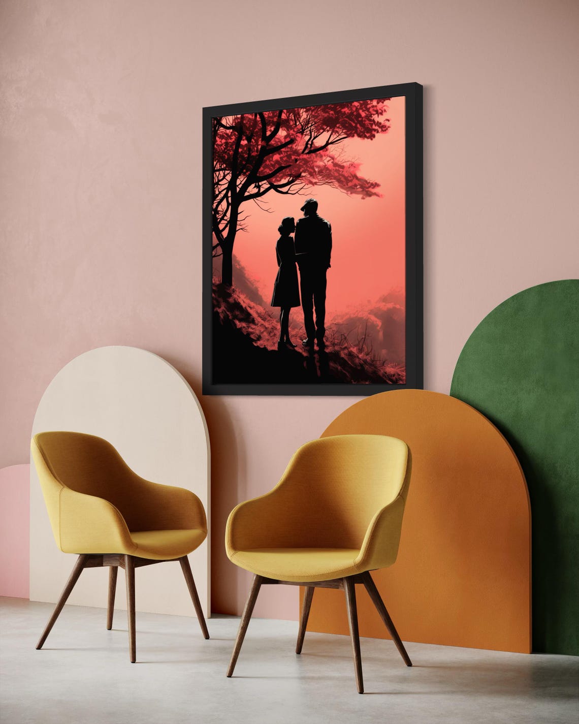 Silhouette Couple Under Red Tree At Sunset Romantic Love Poster - Image 6