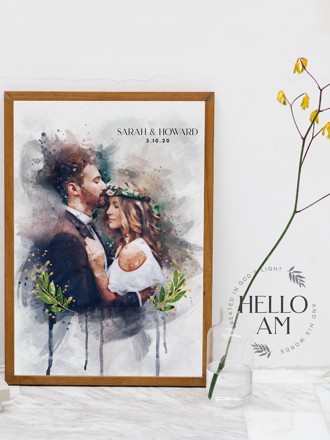 Custom Watercolor Couple Portrait from Photo, Art Print - Image 3