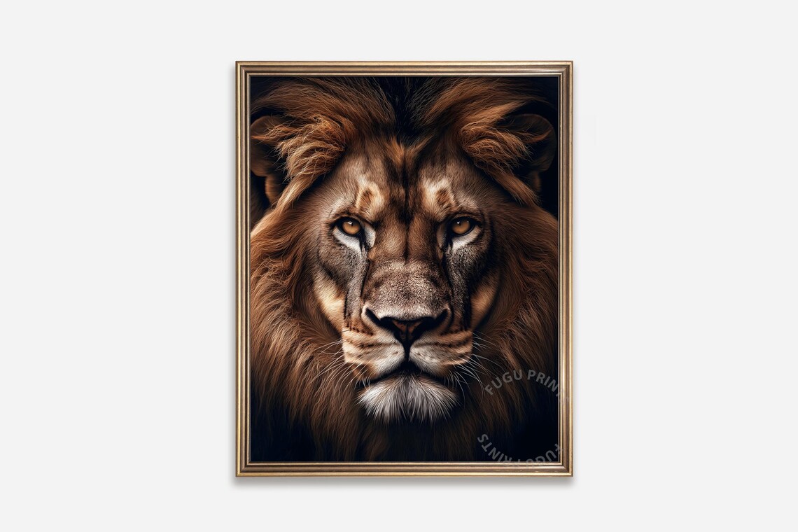 Majestic Lion Frontal Portrait King of Jungle Wildlife Poster