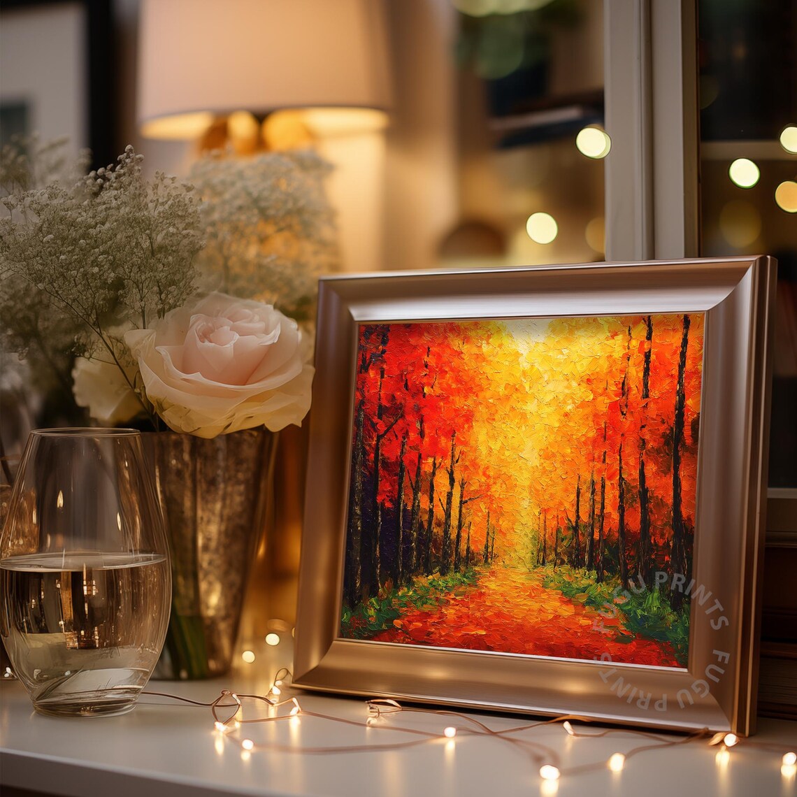 Autumn Forest Art Print, Impasto Style Rustic Decor - Image 3