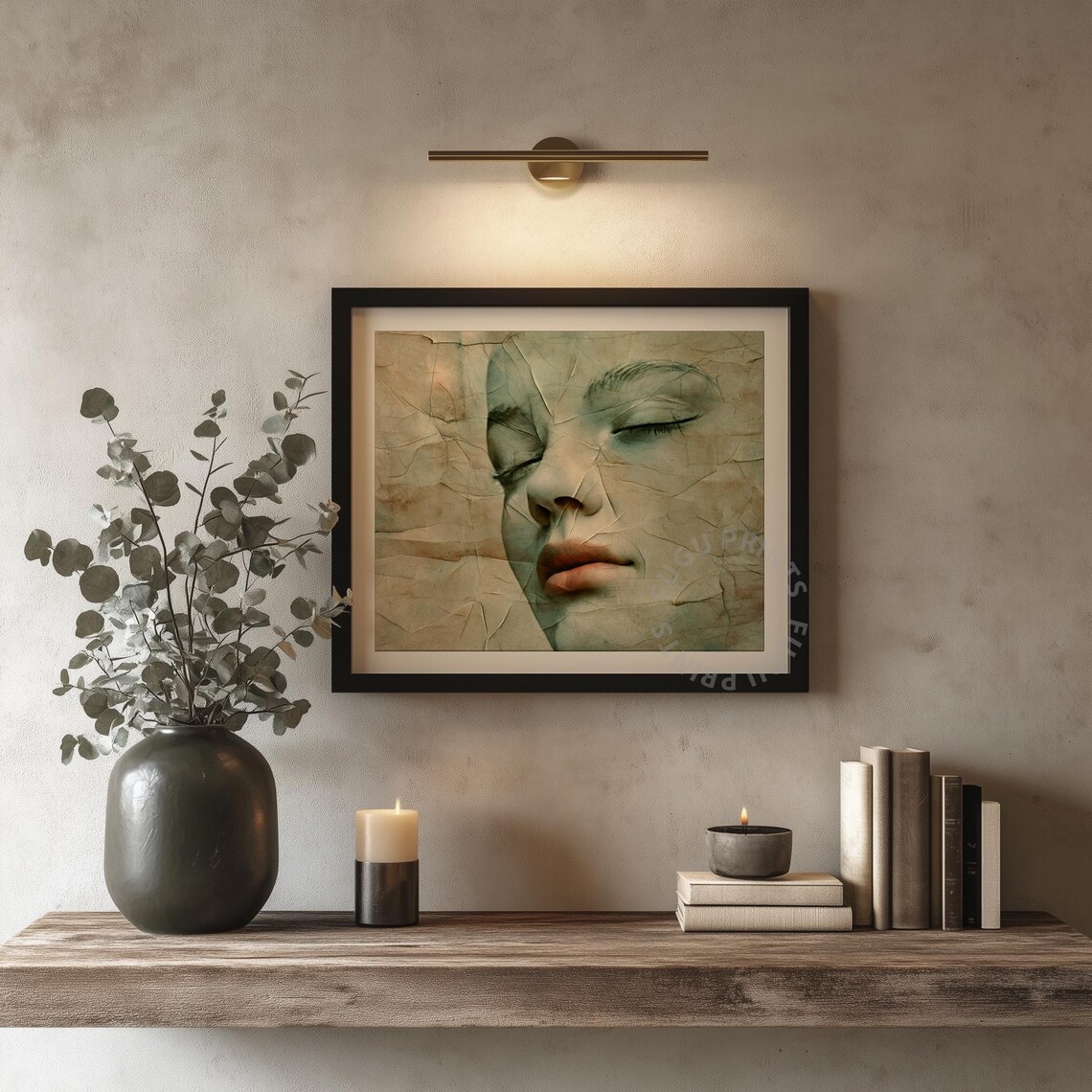 Distressed Vintage Woman Portrait Neutral Cracked Paper Poster - Image 4
