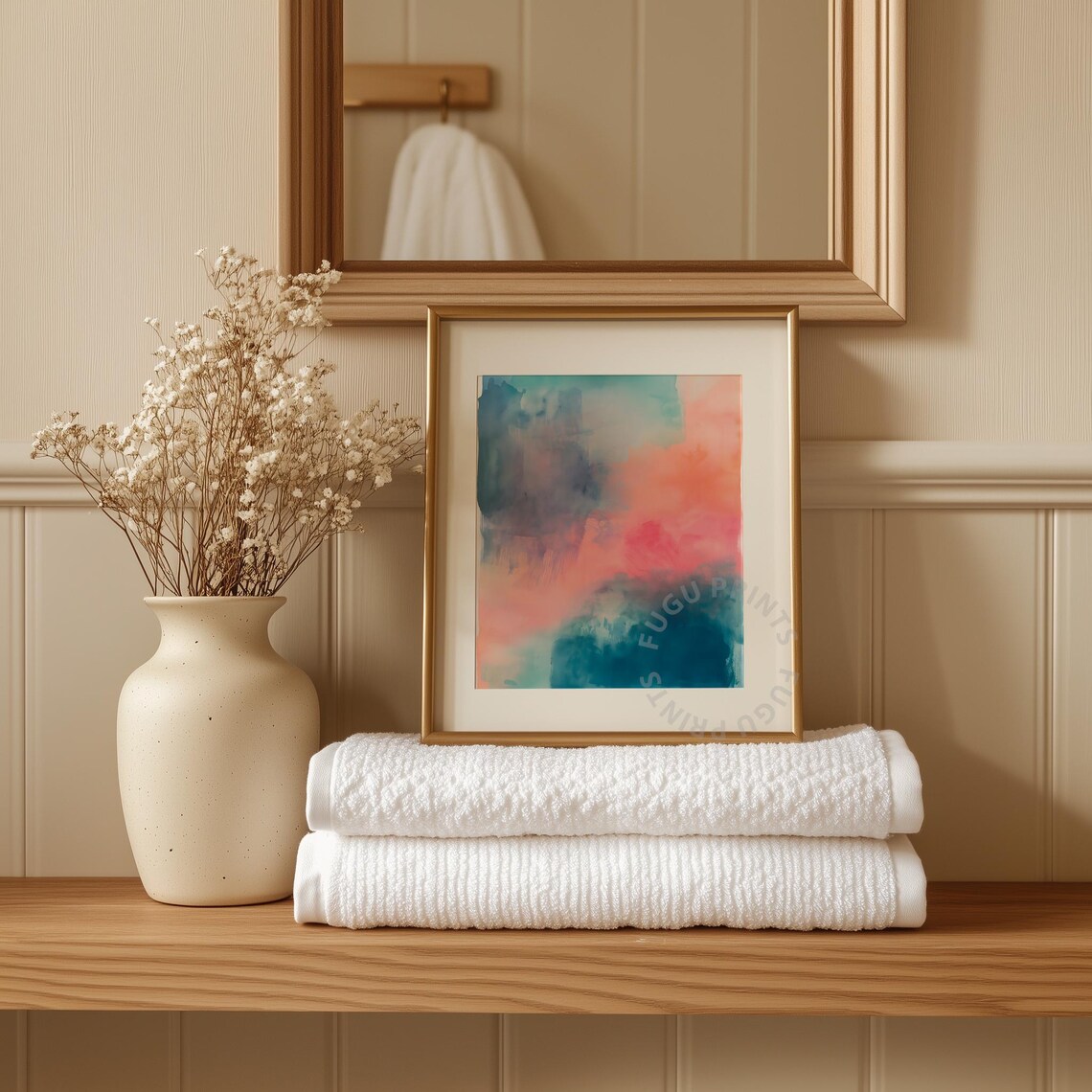 Abstract Watercolor Art, Teal Pink Coral - Image 3