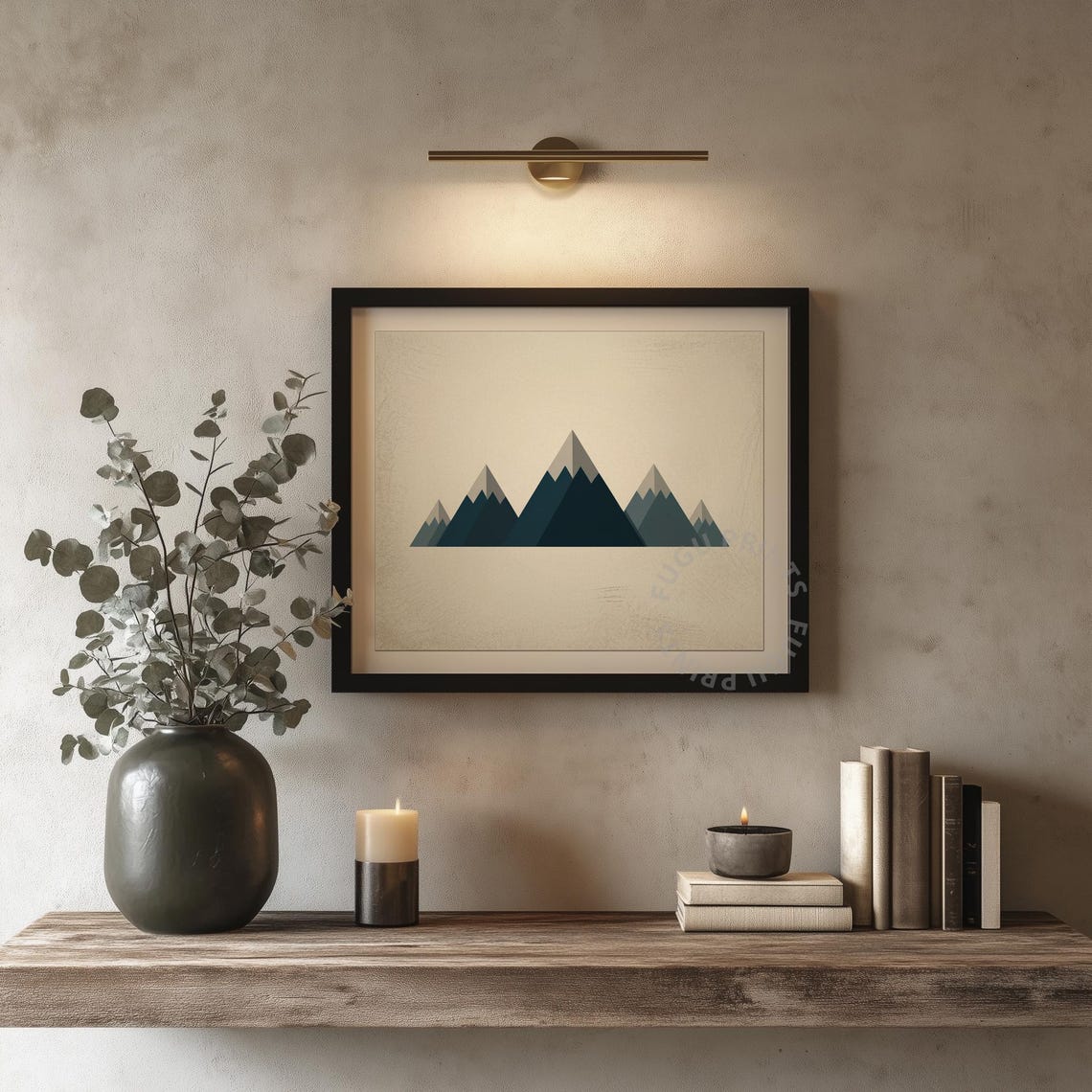 Geometric Mountain Print Minimalist Blue Gray Landscape Wall Art Modern Home Decor 397 - Image 4
