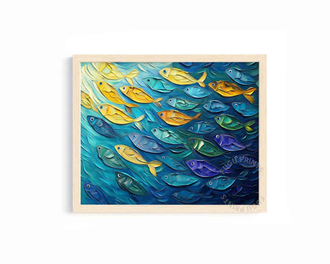 Colorful Fish Print Impressionist Ocean Wall Art Coastal Living Room Decor 41