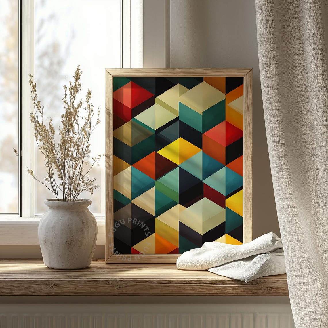 Geometric Cubes Art Mid Century Modern Print Retro Abstract Wall Art Colorful Isometric Design Decor 306 - Image 4