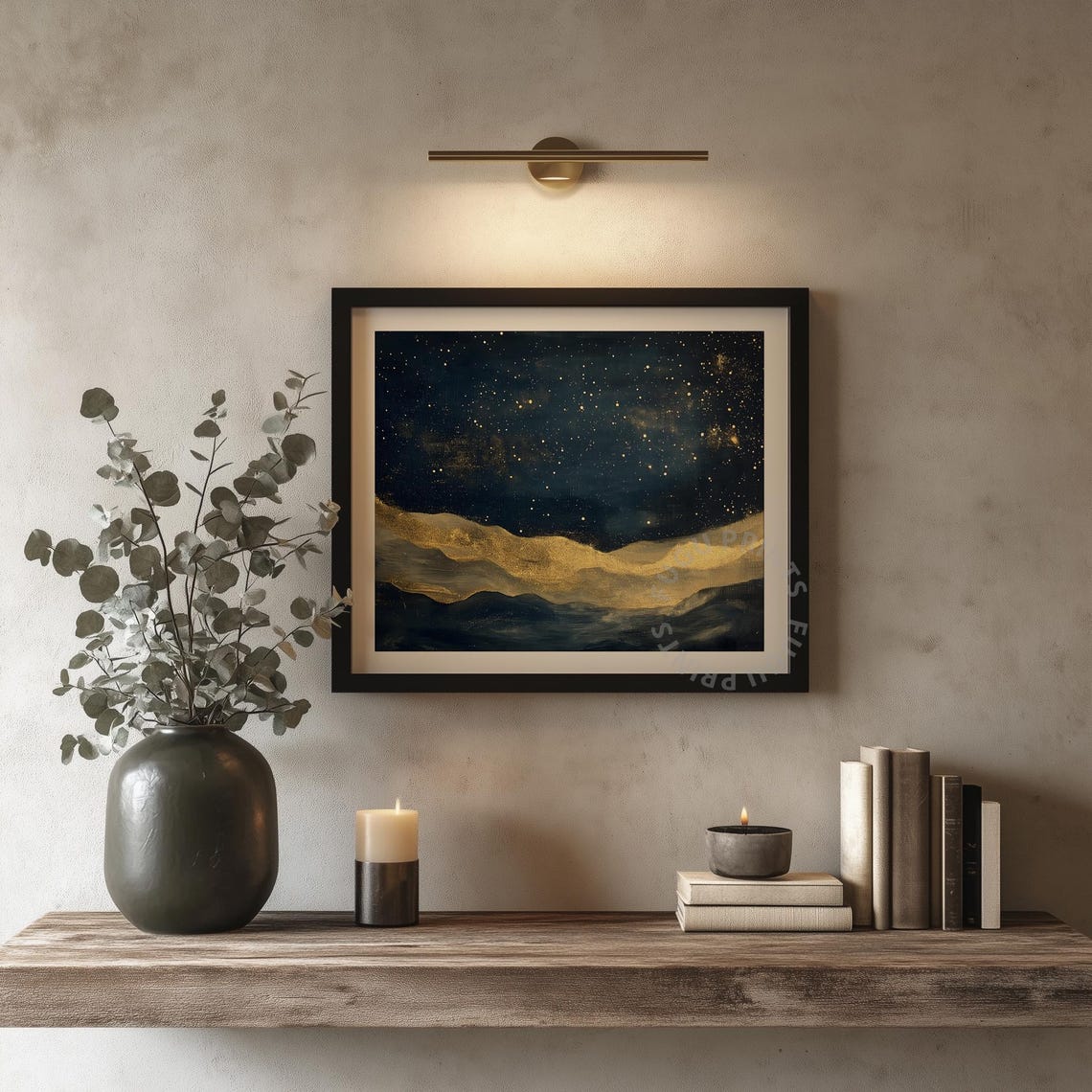 Gold Starry Night Print Abstract Mountain Landscape Wall Art Navy Blue Bedroom Decor 115 - Image 4