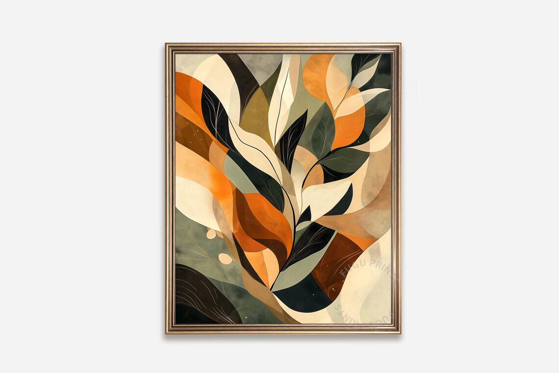 Botanical Abstract Earth Tones, Modern Leaf Art