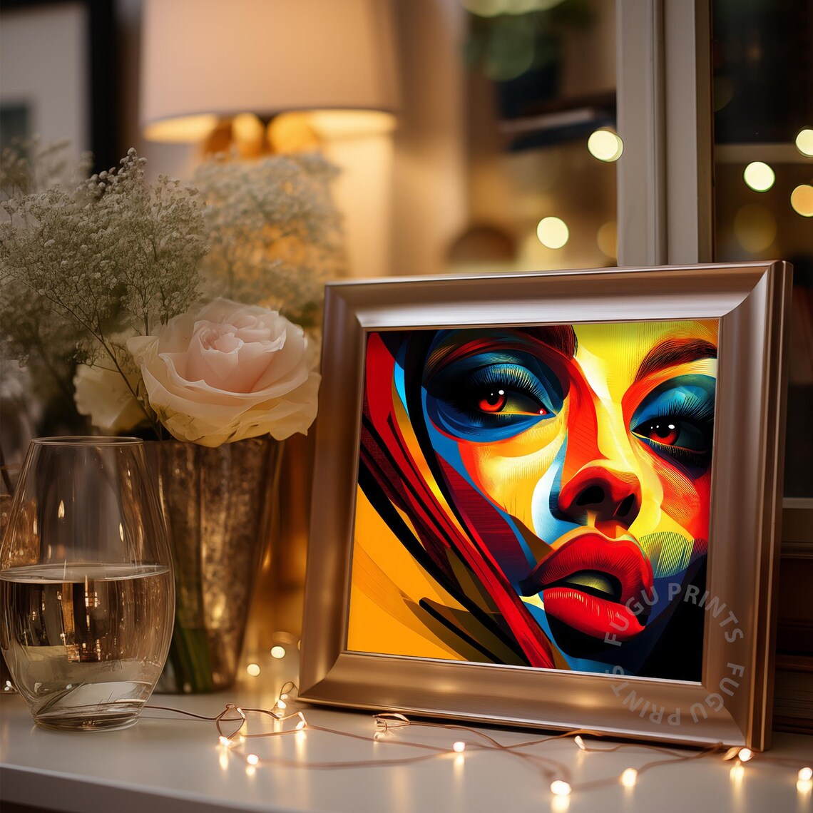 Pop Art Woman Portrait Red Yellow Blue Graphic Face Art Poster - Image 3