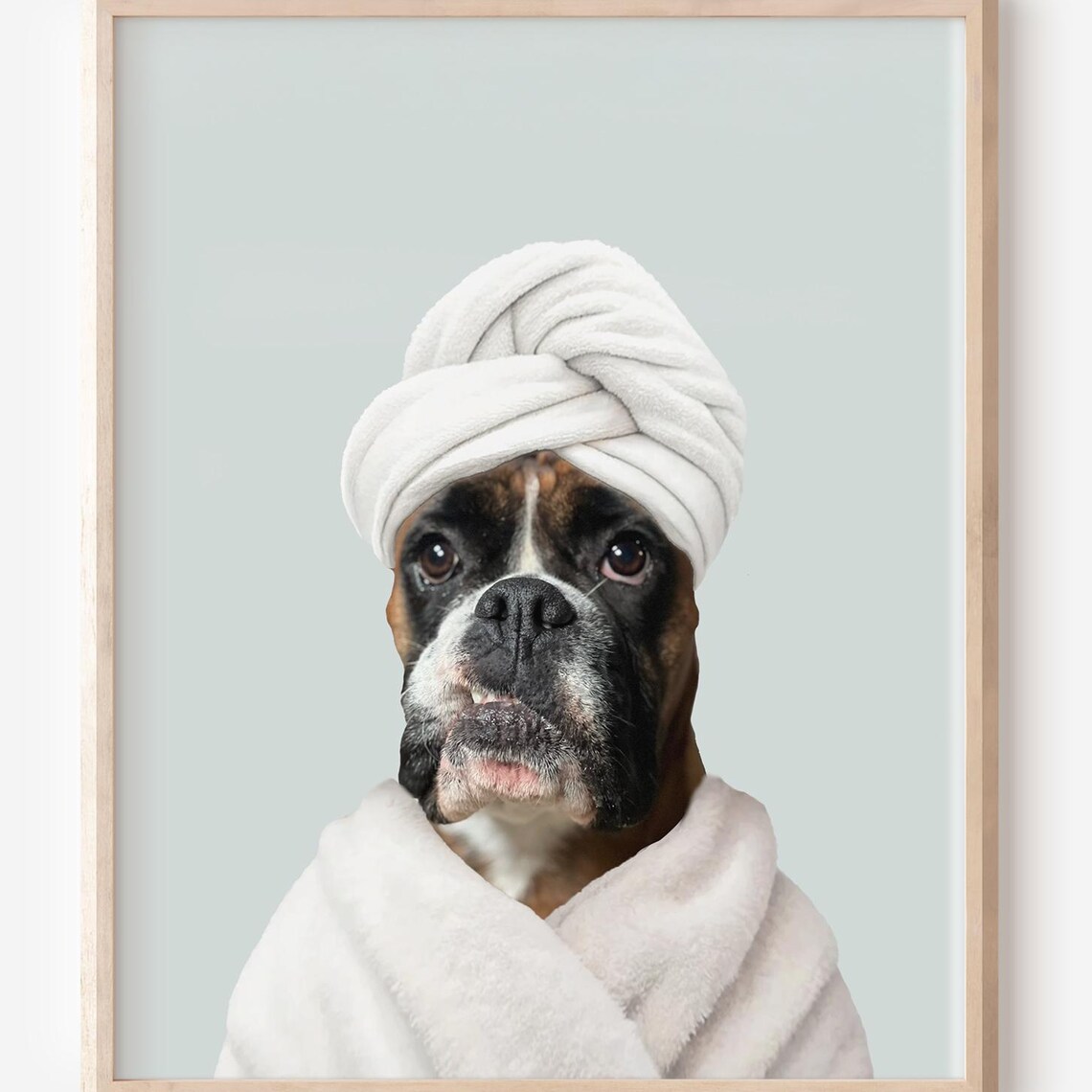 Boxer Dog in Bathrobe Towel Turban Funny Bathroom Pet Poster