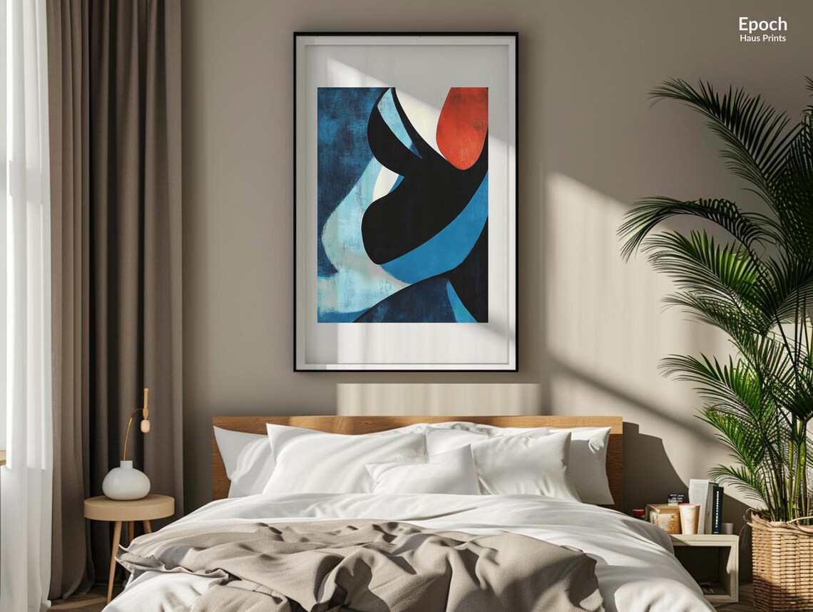 Abstract Blue Acrylic Oil Painting, Mid Century - Image 2