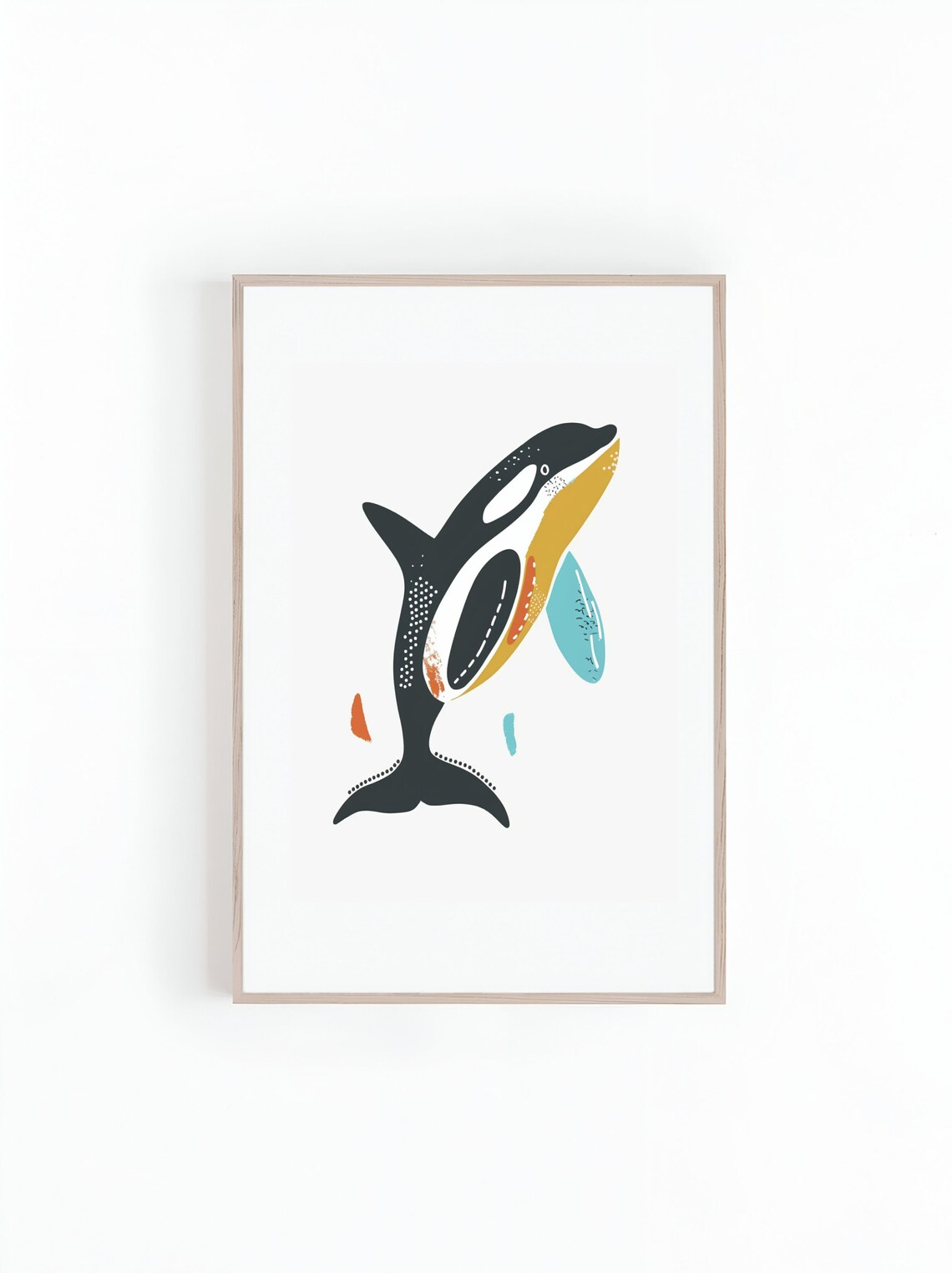 Stylized Jumping Orca In Bold Abstract Colors Kids Art Poster