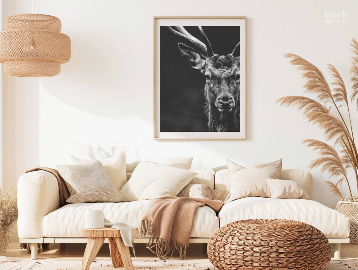 Red Stag With Large Antlers Dark Moody Portrait Photo Poster - Image 2