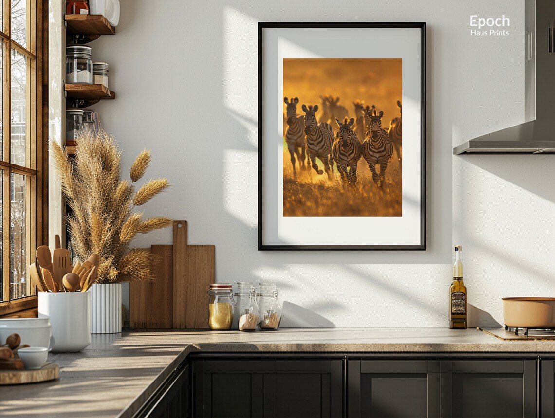 Zebra Herd Running Toward Camera At Golden Sunset Safari Poster - Image 3