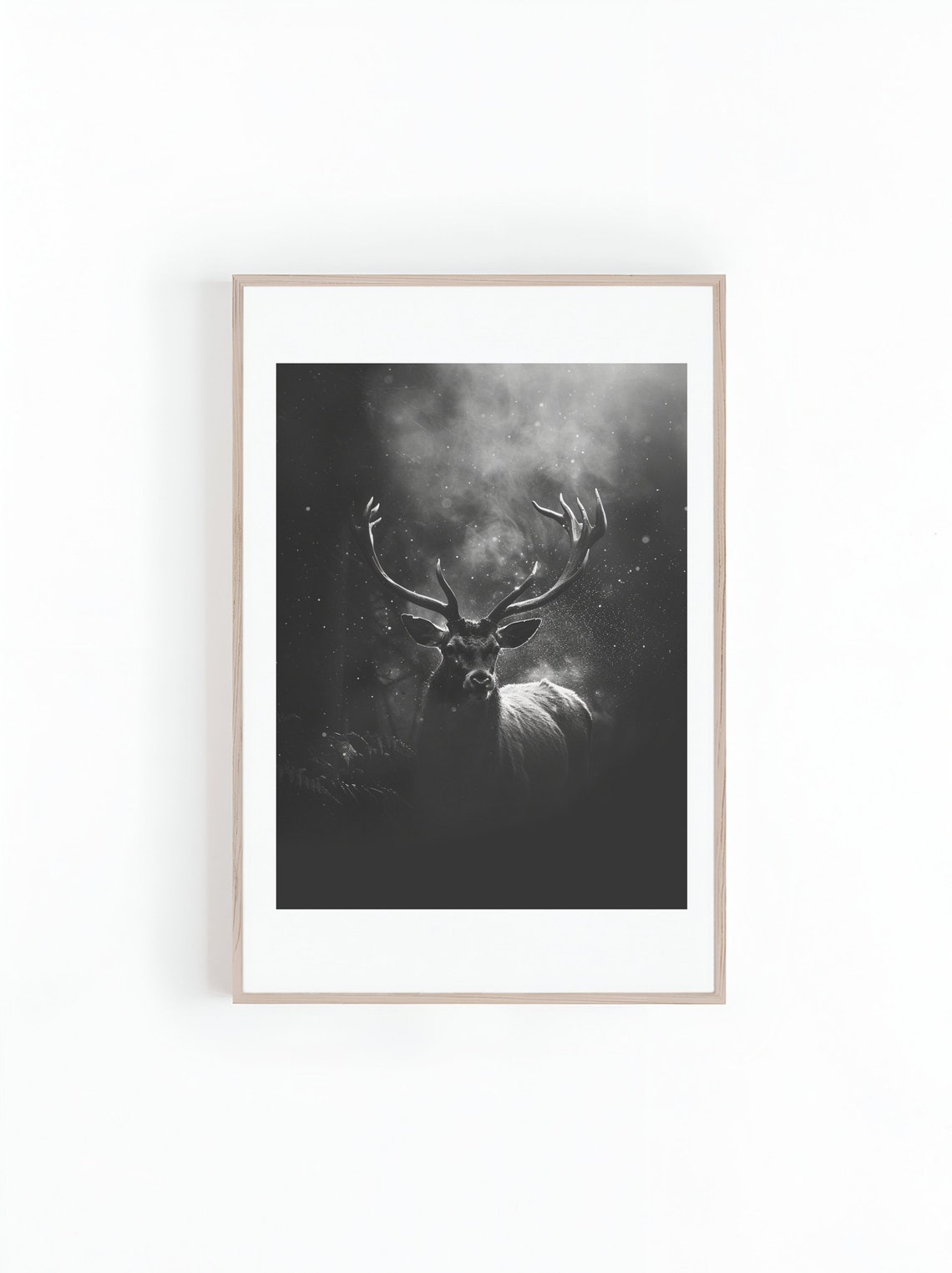 Male Deer Buck Stag, Black And White Photo Print - Image 3