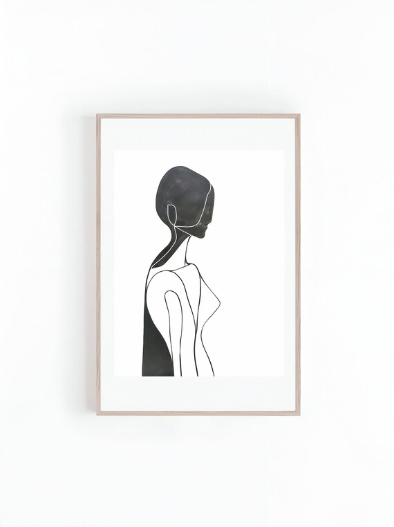 Standing Woman Silhouette Minimalist Single Line Drawing Art Print
