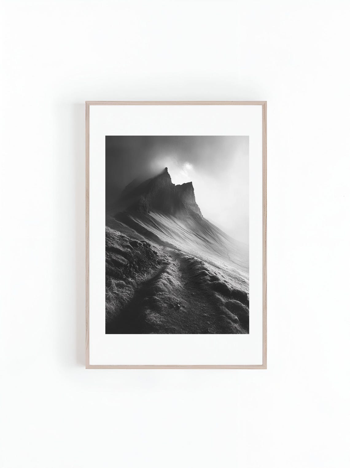 Photo Winding Trail Through Mountains Range Black And White Beautiful Landscape Photo Minimalist Wall Art Print Instant