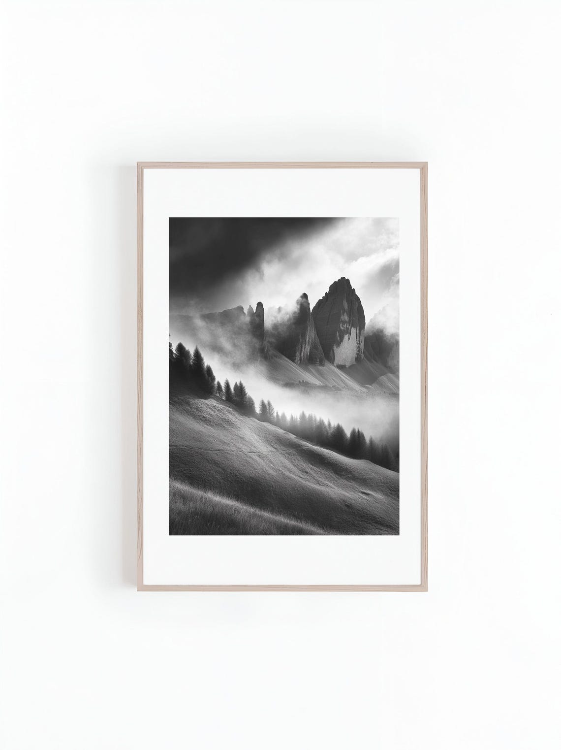 Photo Winding Trail Through Mountains Range Black And White Beautiful Landscape Photo Minimalist Wall Art Print Instant