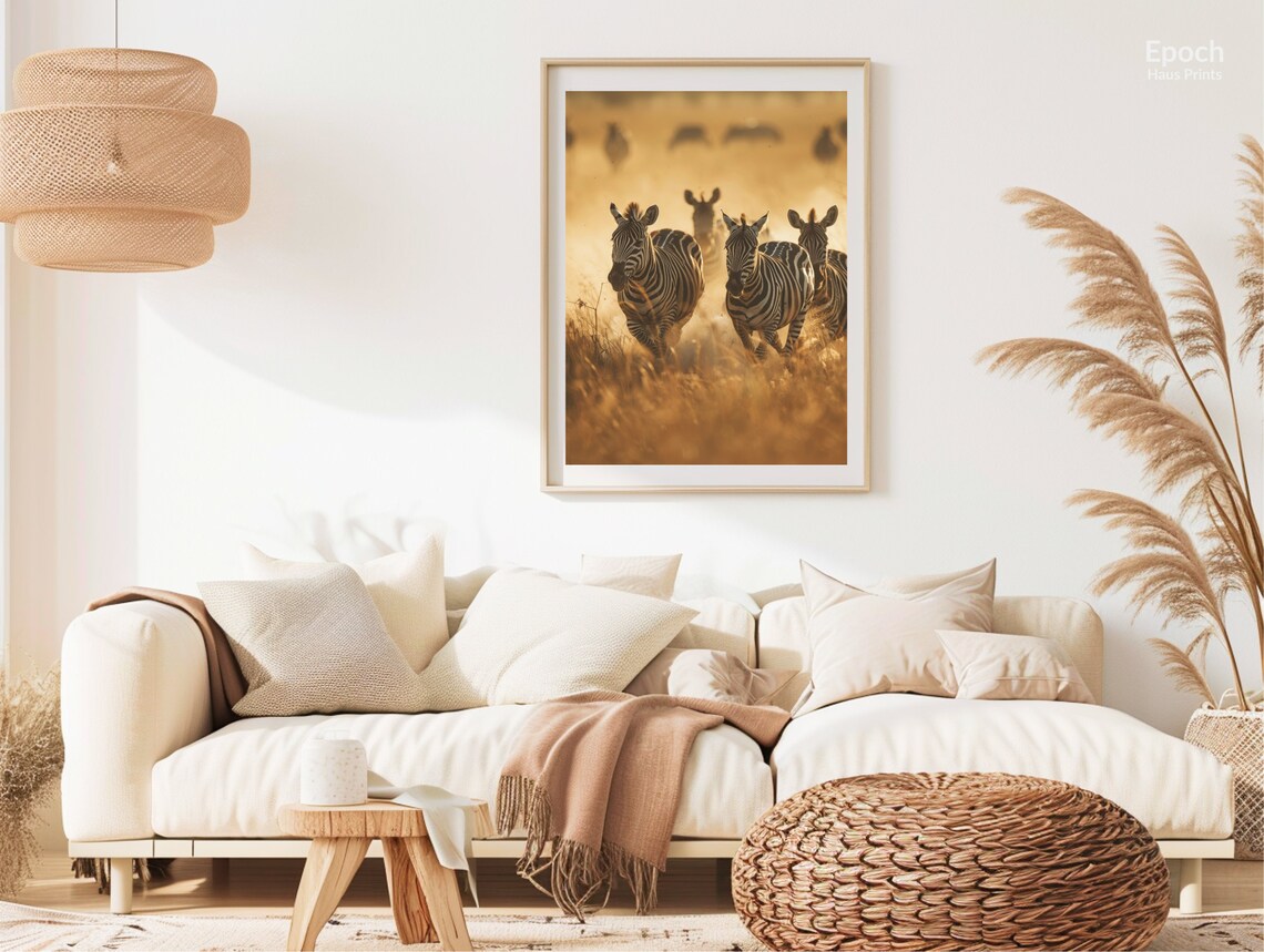 Zebras Charging Through Golden Dust At Sunset Safari Photo Poster - Image 3