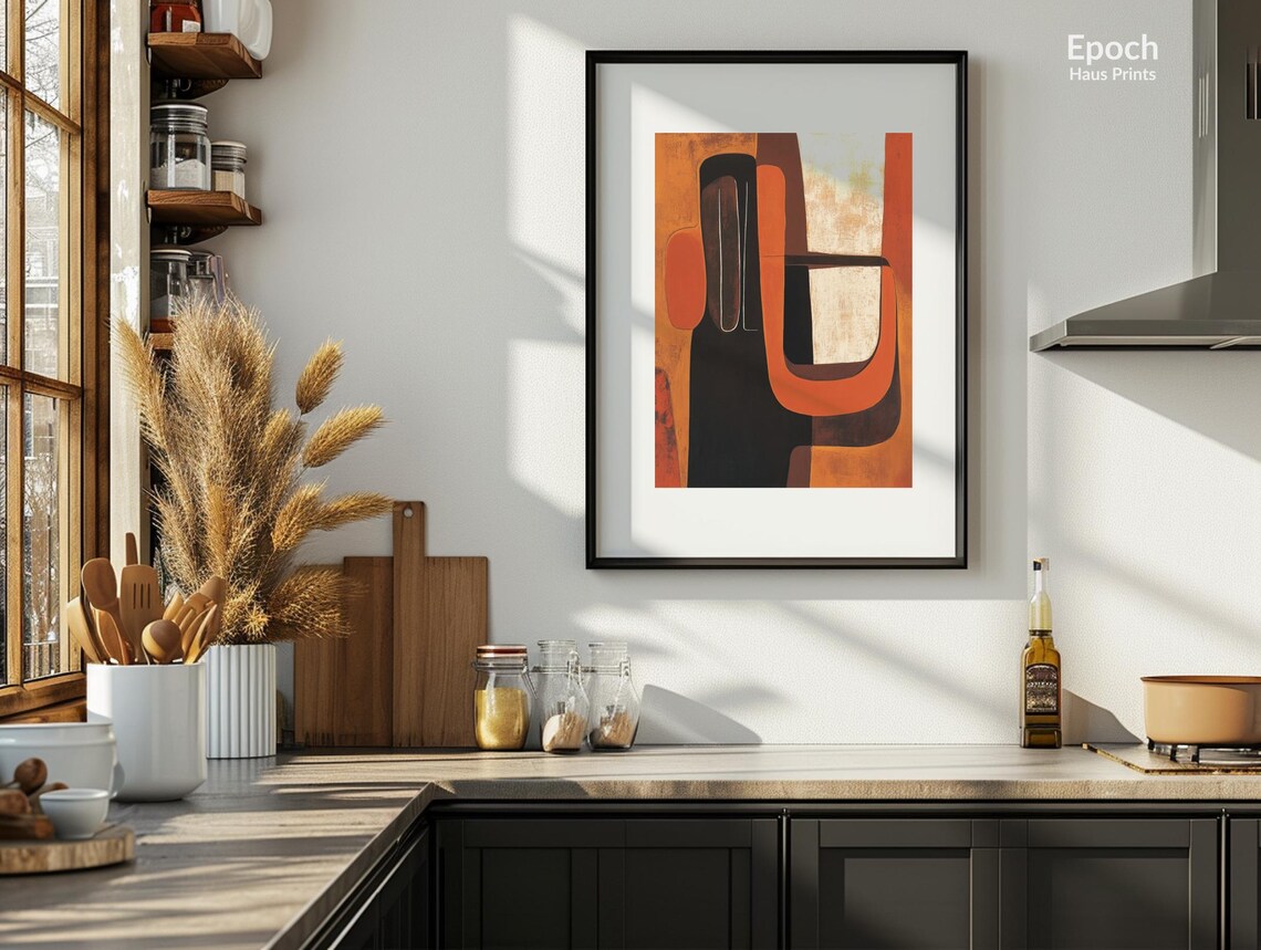 Abstract Red Acrylic Oil Painting, Mid-Century Art - Image 2