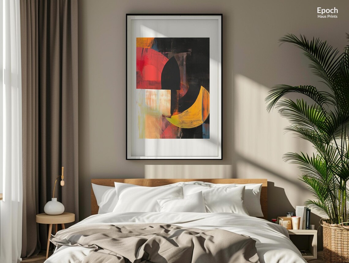 Abstract Red Acrylic Oil Painting, Mid-Century Art - Image 3