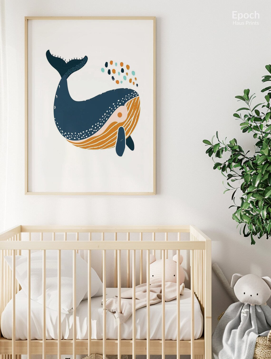 Playful Blue Whale Diving With Spout Kids Room Illustration Poster - Image 3