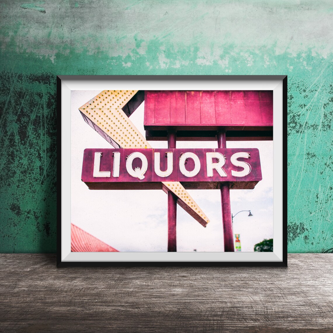 Vintage Liquors Starburst Neon Sign Retro Roadside Photography Poster