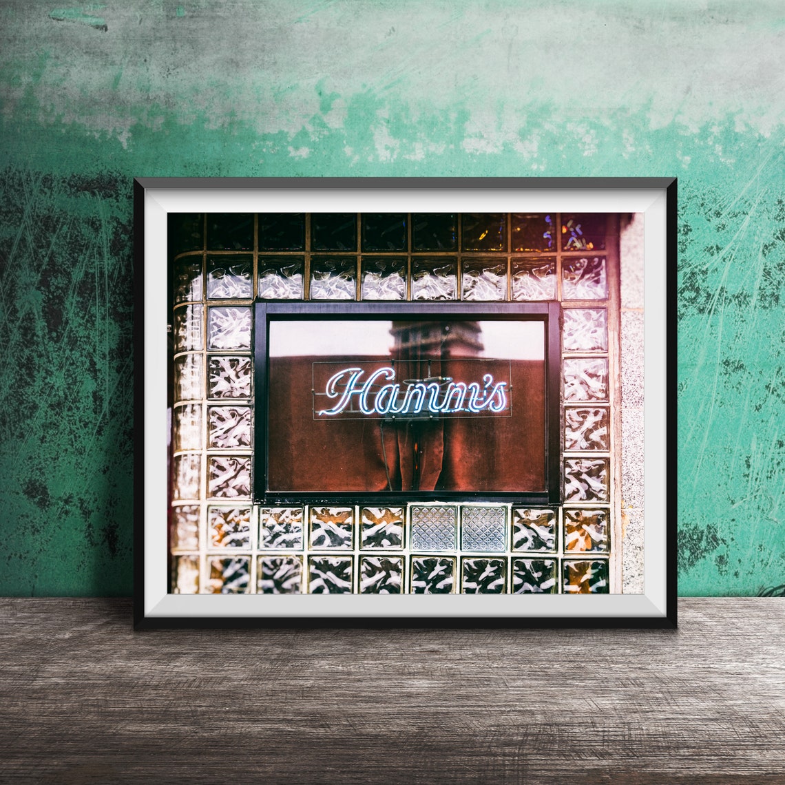 Hamm's Glowing Script Neon Sign Dive Bar Glass Block Window Poster