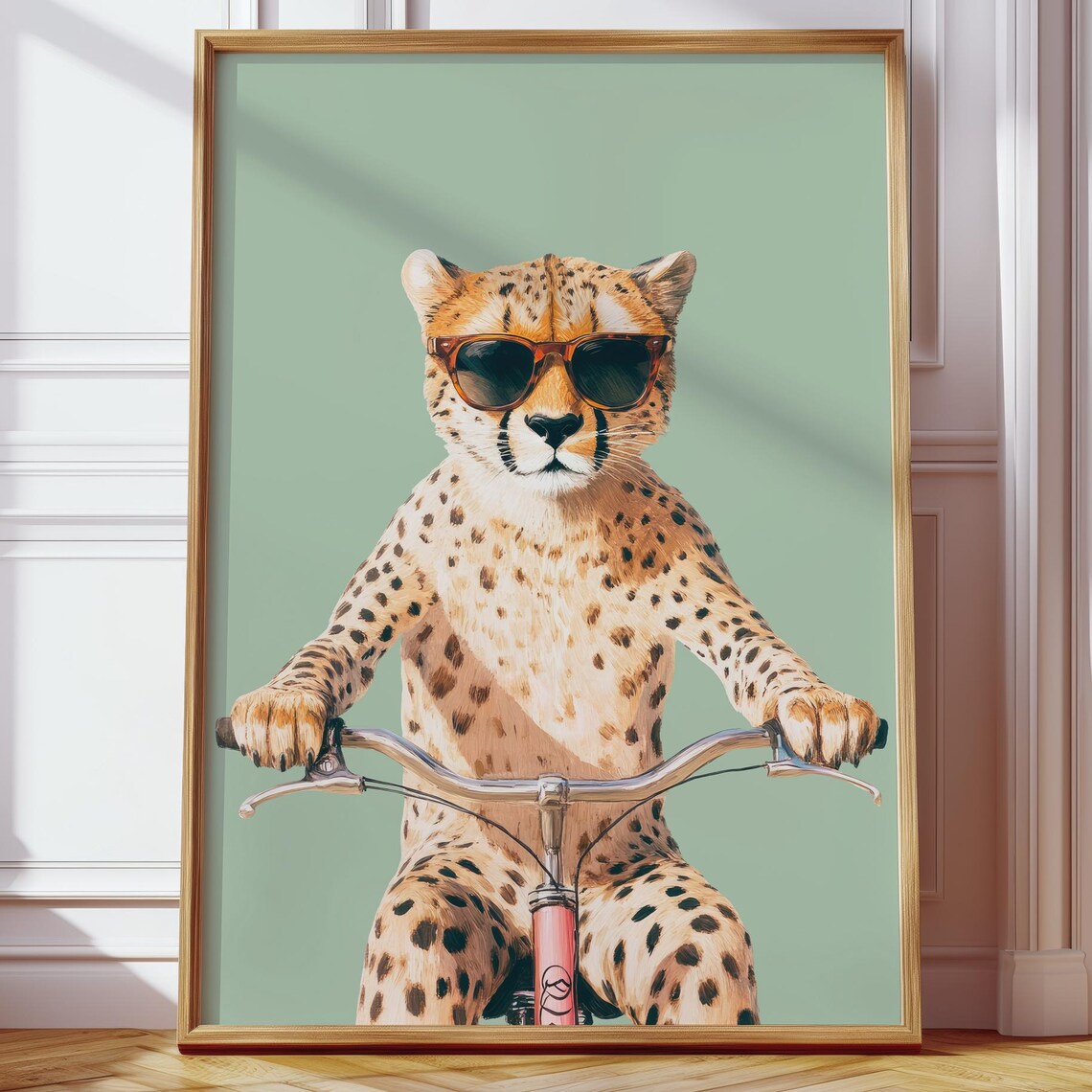 Retro Cheetah Bicycle Art Print, Living Room Decor