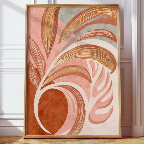 Abstract Art Living Room Decor Scandinavian Minimalist Wall Red Beige Poster Modern Print Boho Flair Coziness