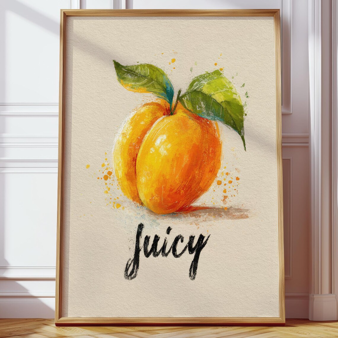 Watercolor Peach Illustration, Kitchen Wall Art Poster