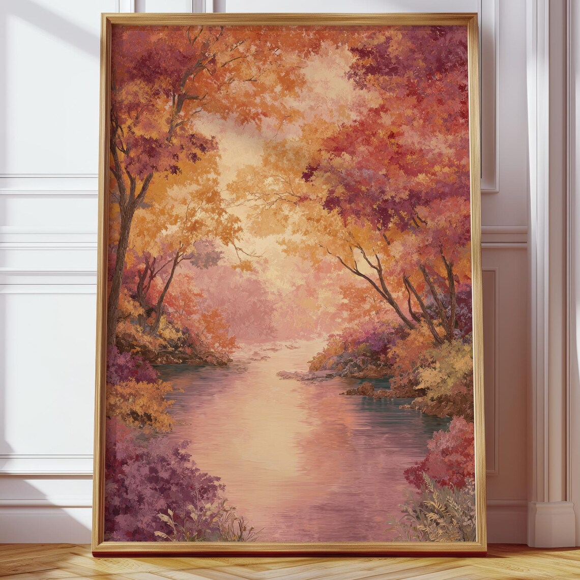 Autumn Nature River Poster, Impressionist Landscape Art