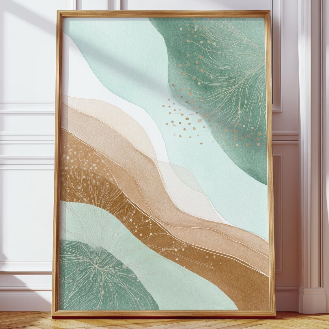 Modern Living Room Decor Minimal Botanical Posters Green Beige Abstract Pictures Harmonious Art Prints Boho Hallway Bedroom Wall