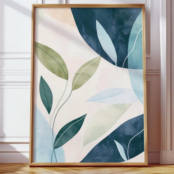 Green Blue Poster Living Room Art Scandinavian Nature Illustration Soft Pastel Tones Wall Relaxing Decor For Hallway And Office