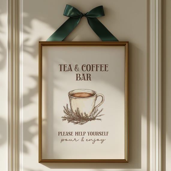 Coffee Tea Sign Hot Bar Table Buffet Rustic Wedding Decor Holiday Party Decoration Drinks