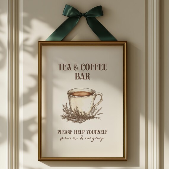 Tea And Coffee Bar Rustic Beverage Station Kitchen Sign Wall Art