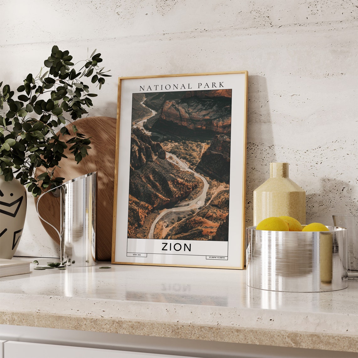 Zion National Park Utah Canyon River Bends Aerial View Travel Poster - Image 2
