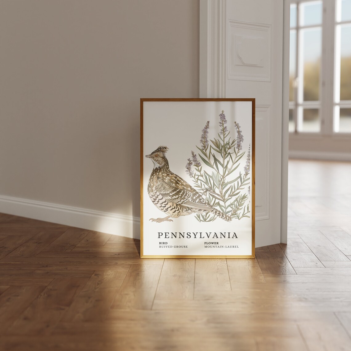 Pennsylvania Ruffed Grouse Mountain Laurel Bird Flower Art Print - Image 3