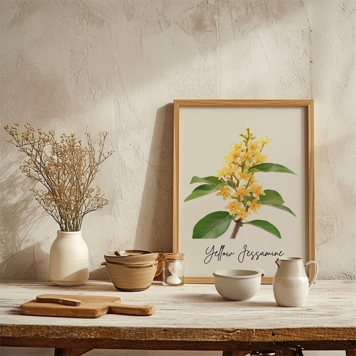 Yellow Jessamine Minimalist Botanical Line Art Wall Art Print - Image 2