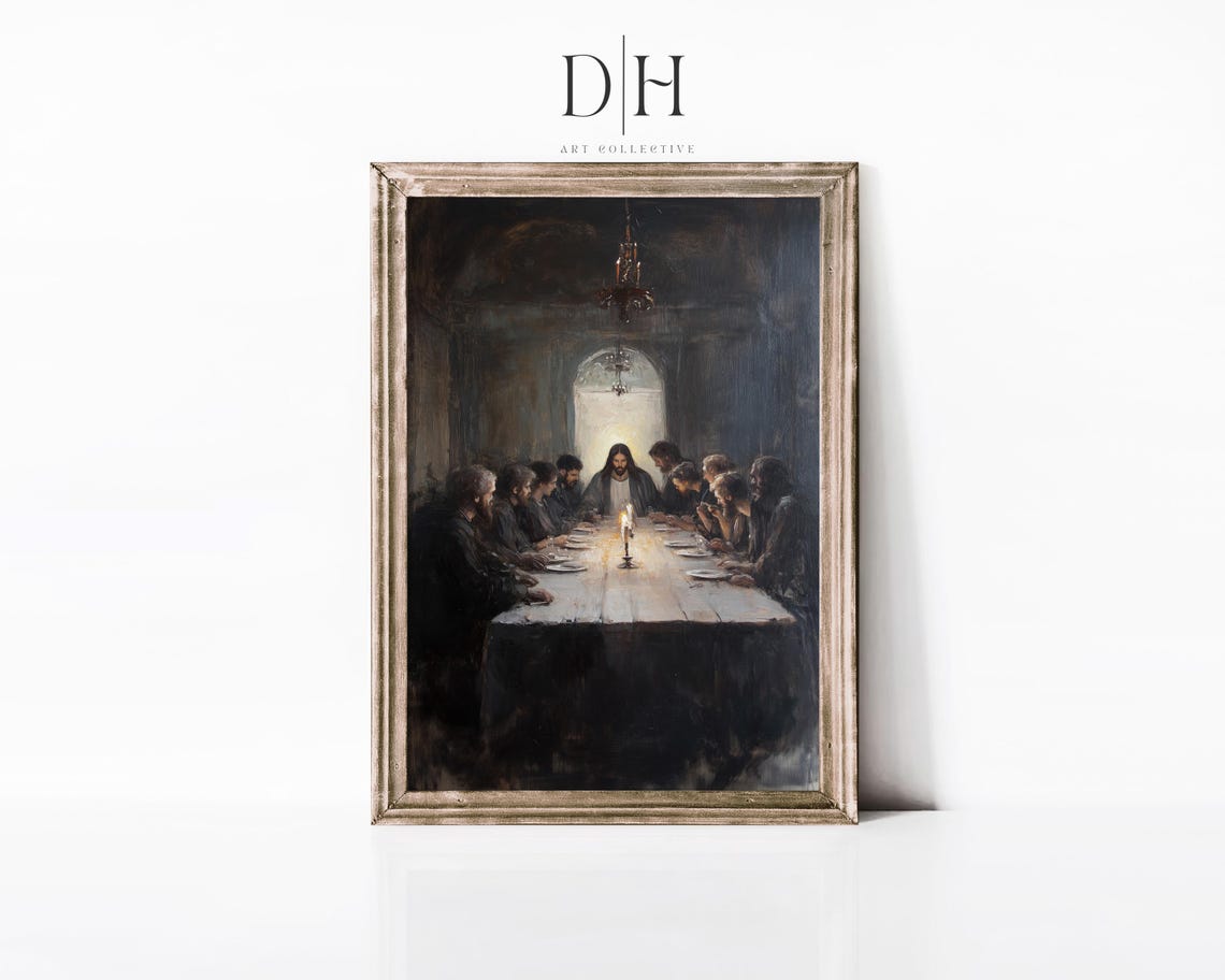 The Last Supper Candlelit Moody Vintage Christian Painting Art Print