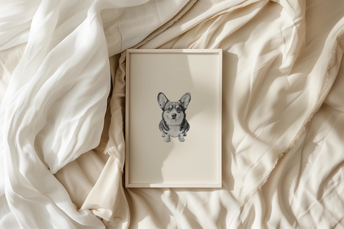 Pembroke Welsh Corgi Sitting Portrait Minimalist Beige Dog Poster