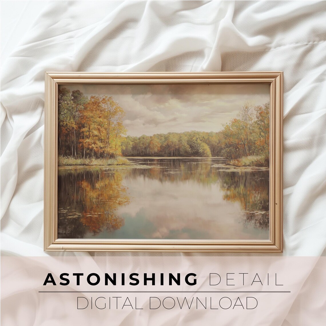Autumn Lake Reflection Landscape Art Print - Image 3