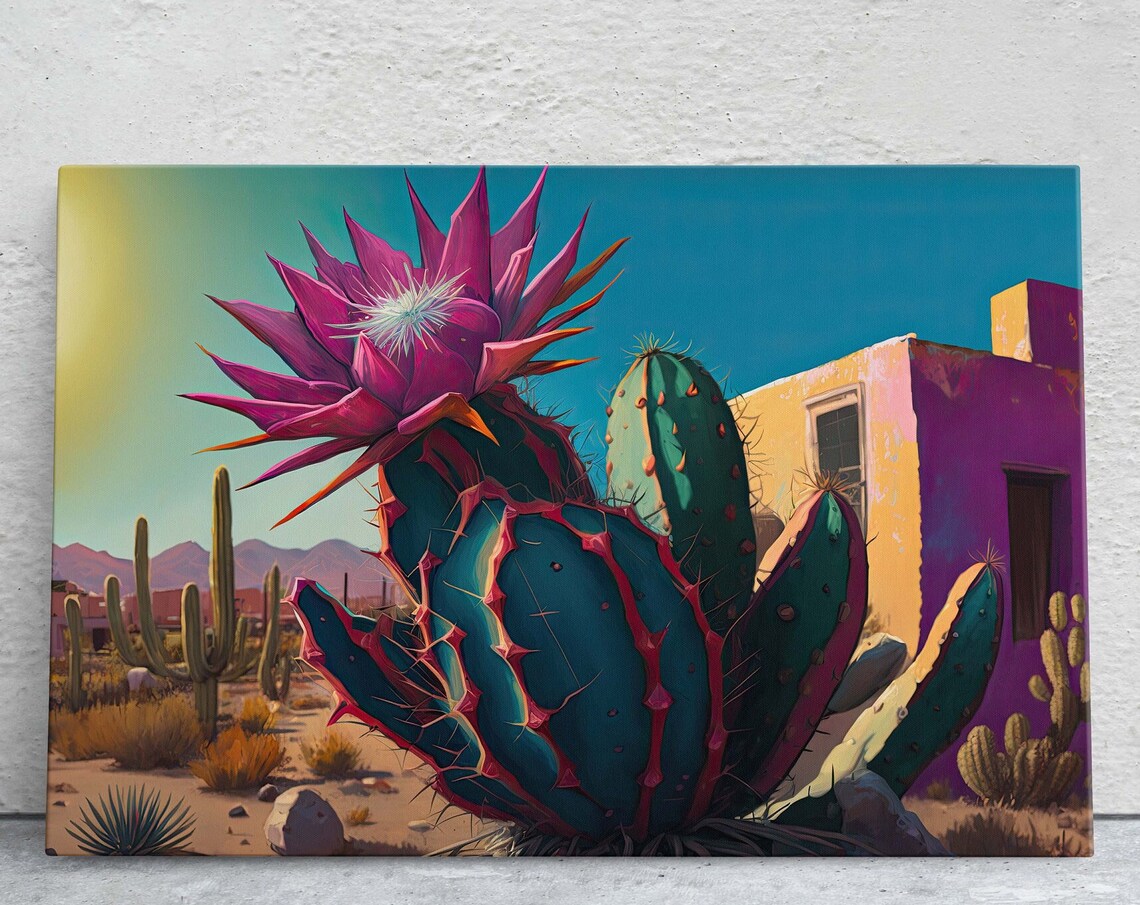 Blooming Cactus Southwest Art Print, Surreal Desert