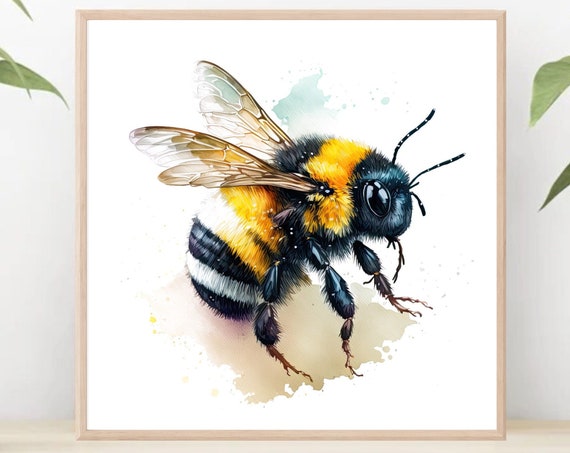 Bumble Bee Watercolor Art Print Nature Illustration
