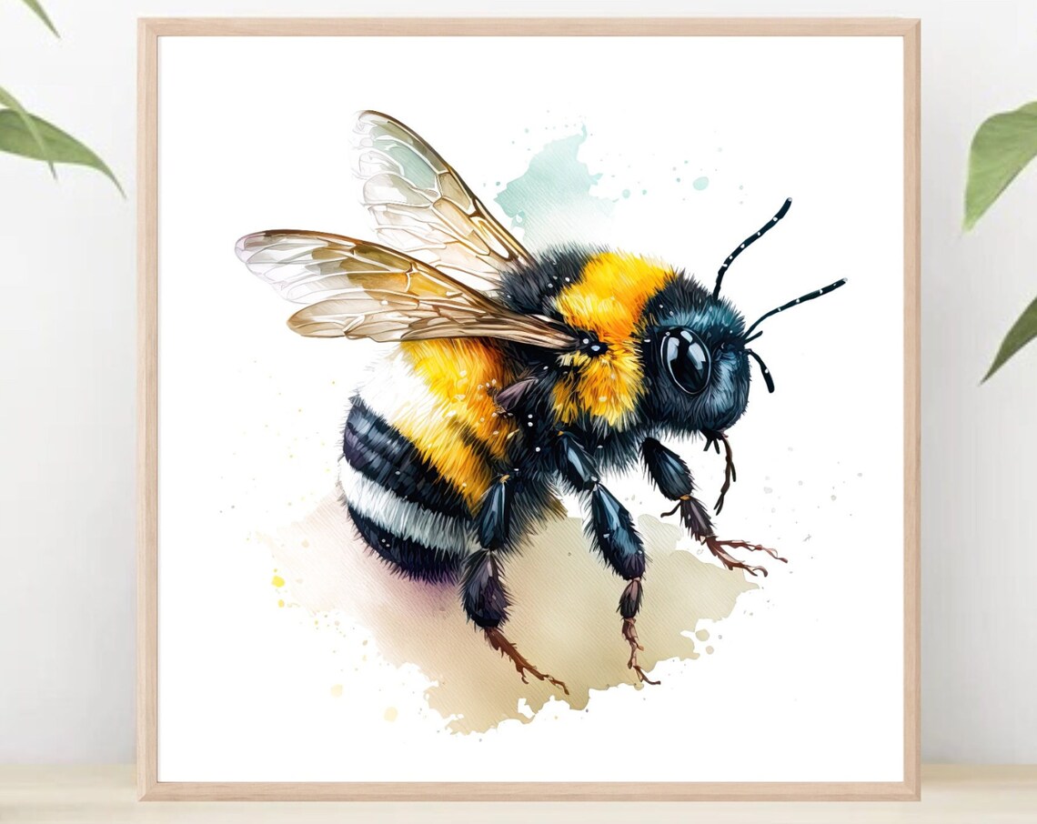 Bumble Bee Watercolor Illustration Detailed Nature Insect Art Print
