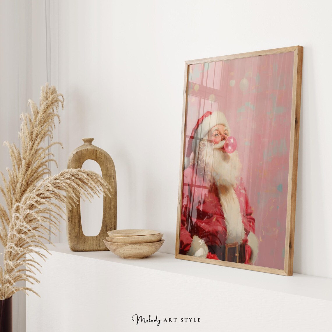 Pink Santa Bubble Gum Christmas Poster Print - Image 2