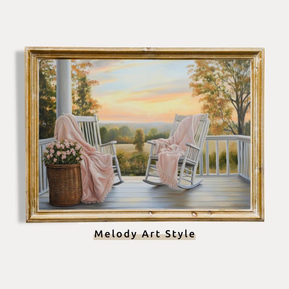 Rustic Country Porch Wall Art Farmhouse Sunset Decor Cozy Countryside Print P384