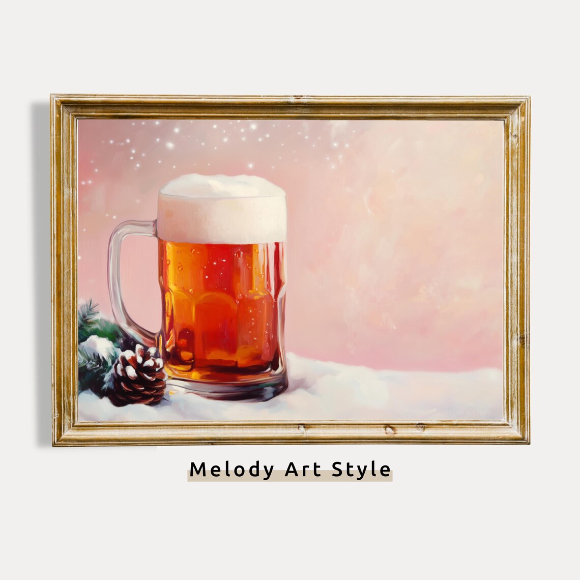 Frosty Amber Ale Beer Mug Snow Festive Christmas Bar Art Poster