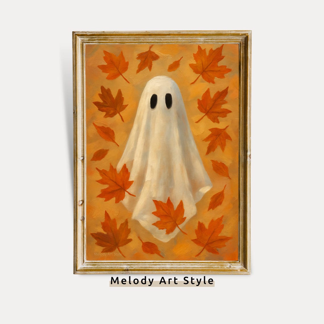 Halloween Wall Art Cute Print Fall Leaves Autumn Poster Spooky Decor P719