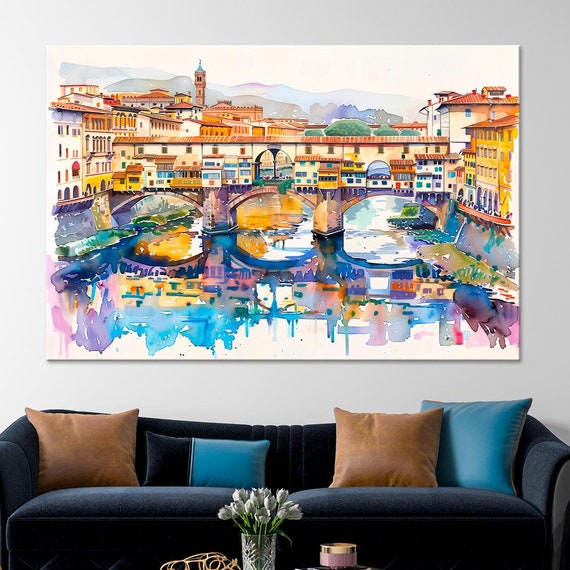 Ponte Vecchio Print Florence Italy Art Old Town Print Florence Landscape Living Room Decor Extra Large Wall Art Old Bridge Art